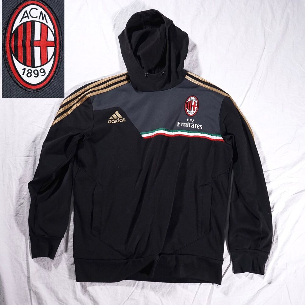 Adidas AC Milan Hoodie Black Gold Mens Large Vintage 2013-14 Soccer Vintage